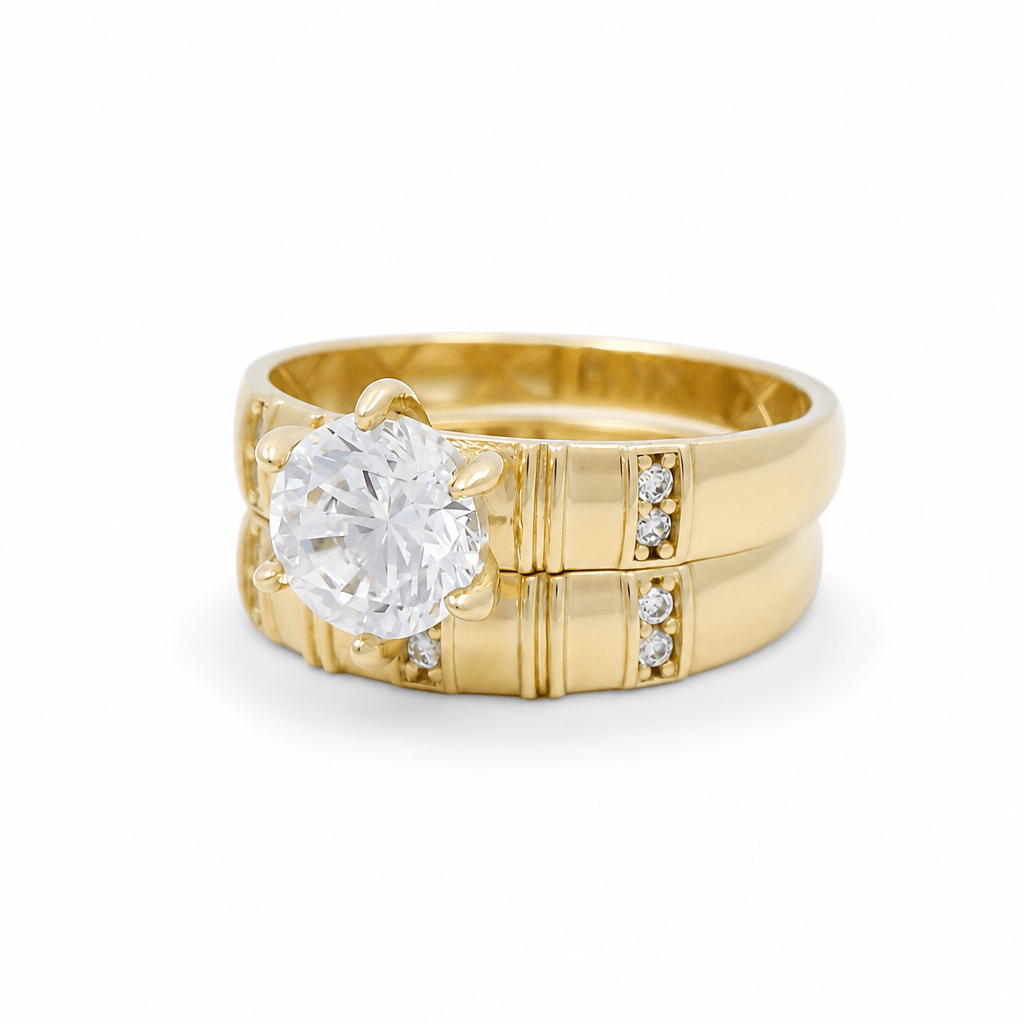 10K Yellow Gold Bridal Set with Cz Fashion Women's Ring - Miral Jewelry