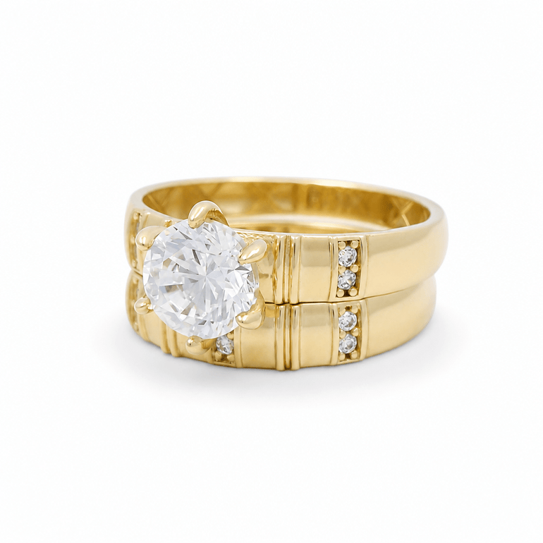 10K Yellow Gold Bridal Set with Cz Fashion Women's Ring - Miral Jewelry