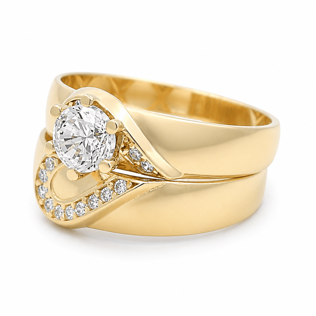 10K Yellow Gold Bridal Set with Cz Fashion Women's Ring - Miral Jewelry