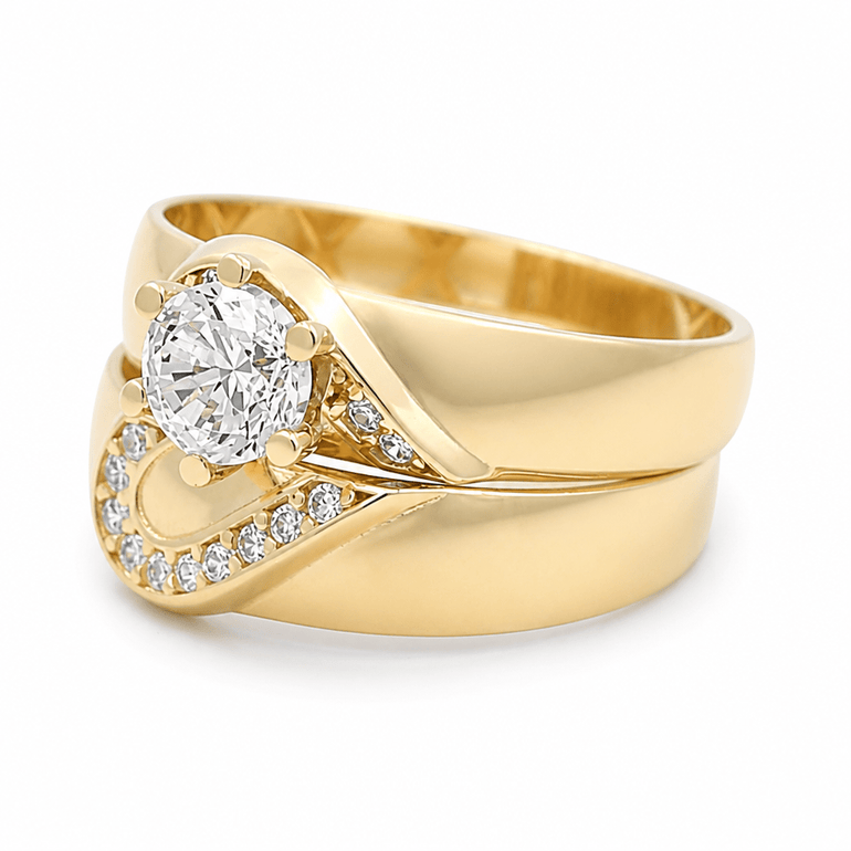 10K Yellow Gold Bridal Set with Cz Fashion Women's Ring - Miral Jewelry
