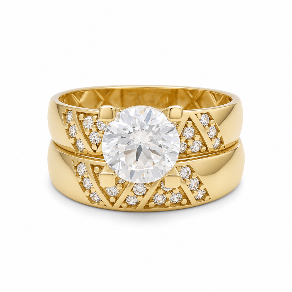 10K Yellow Gold Bridal Set with Cz Fashion Women's Ring - Miral Jewelry