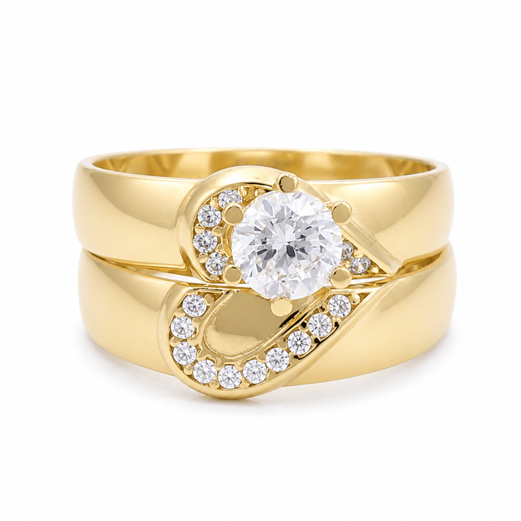 10K Yellow Gold Bridal Set with Cz Fashion Women's Ring - Miral Jewelry