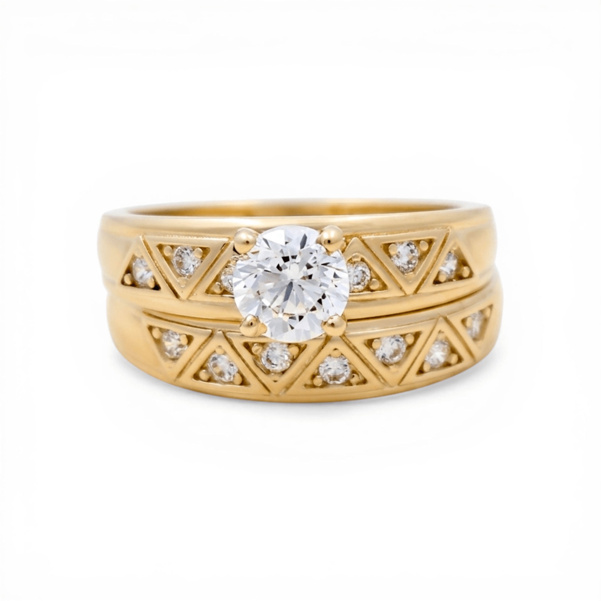 10K Yellow Gold Bridal Set with Cz Fashion Women's Ring - Miral Jewelry