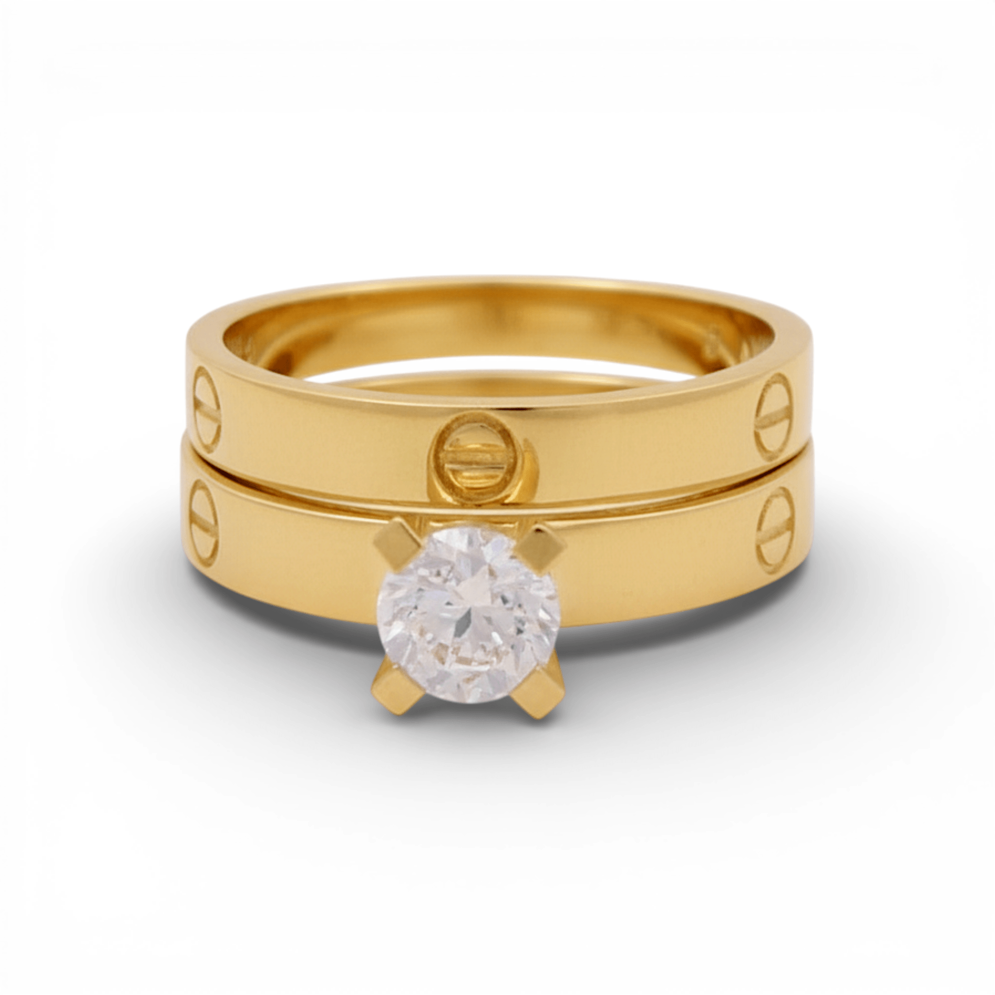 10K Yellow Gold Bridal Set with CZ Fashion Women's Ring - Miral Jewelry