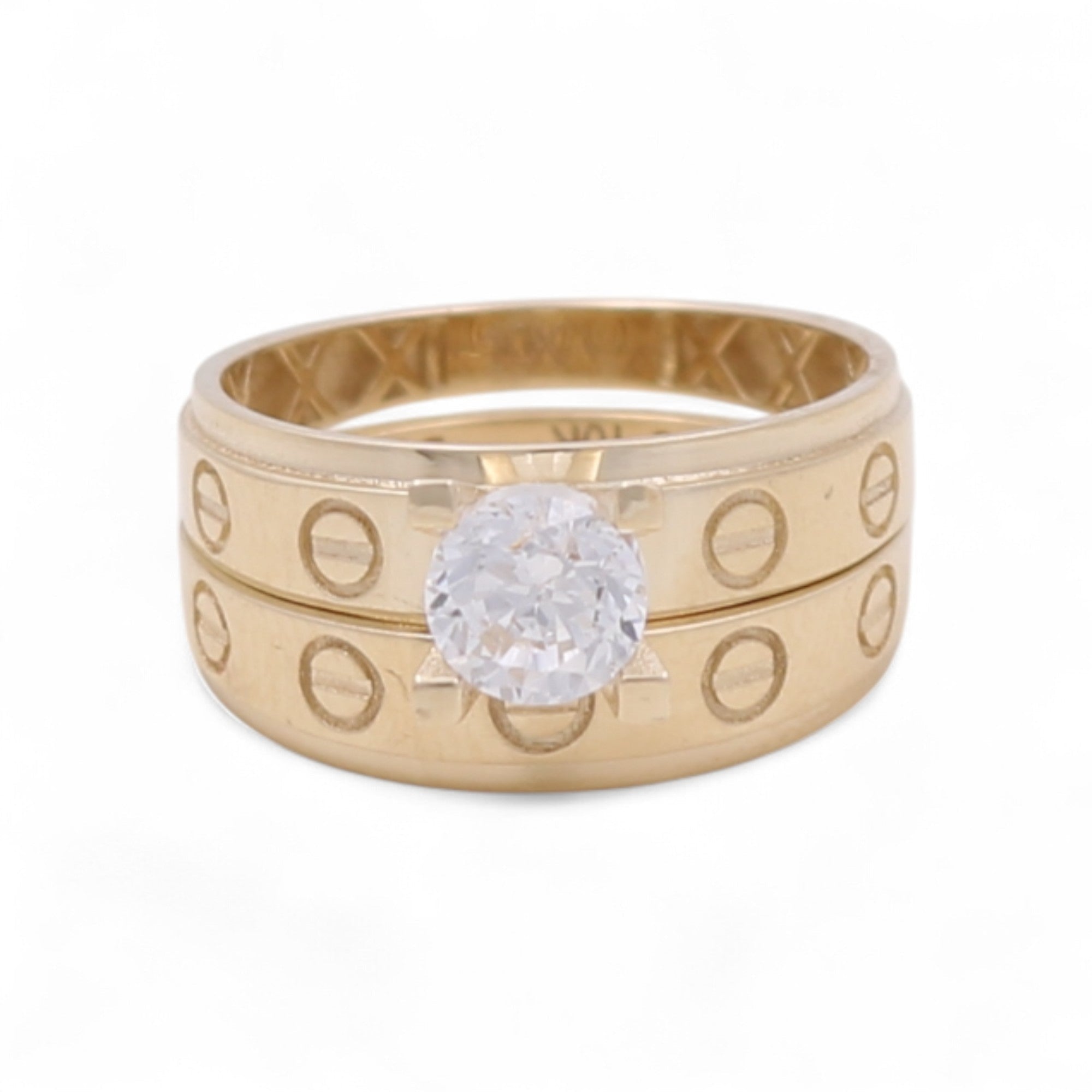 10K Yellow Gold Screw-Motif Bridal Set with Round CZ 3.1 g