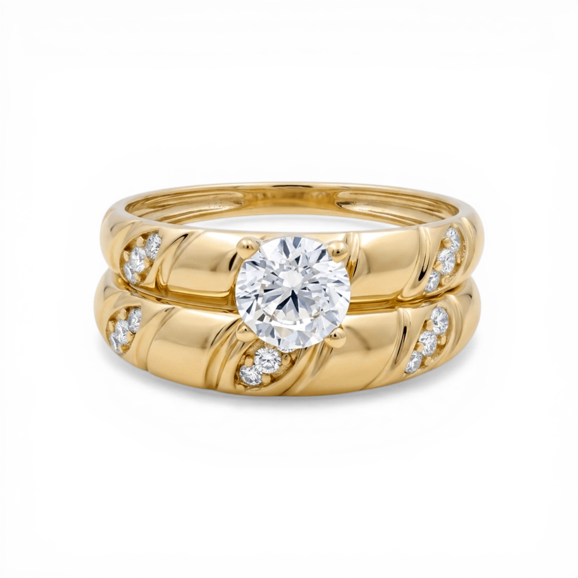 10K Yellow Gold Bridal Set with Cz Fashion Women's Ring - Miral Jewelry