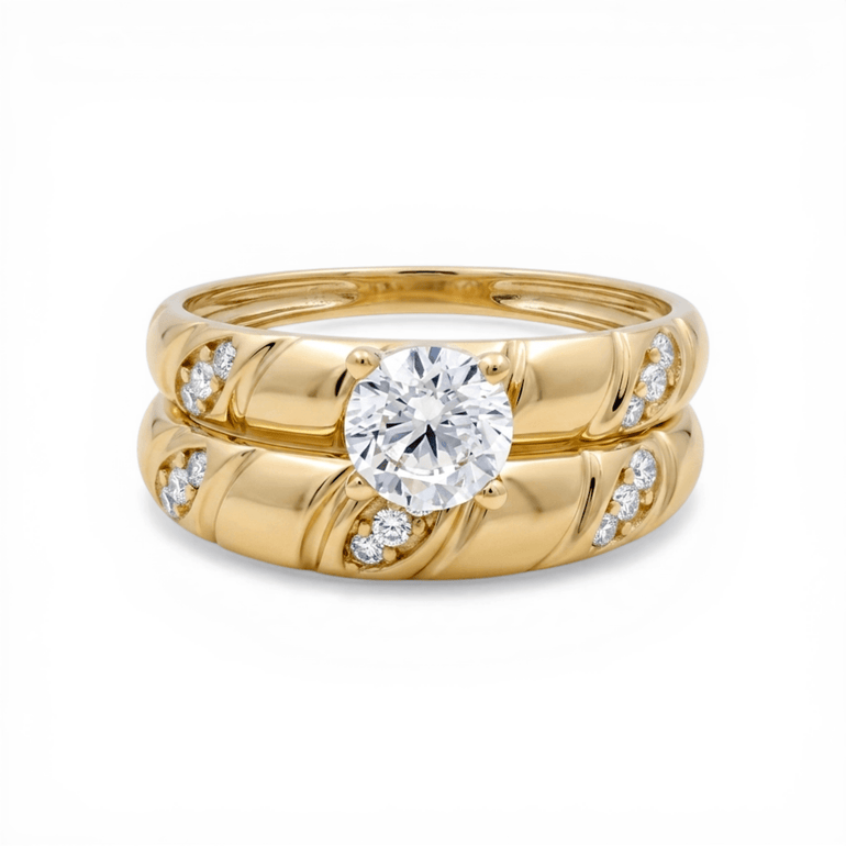 10K Yellow Gold Bridal Set with Cz Fashion Women's Ring - Miral Jewelry