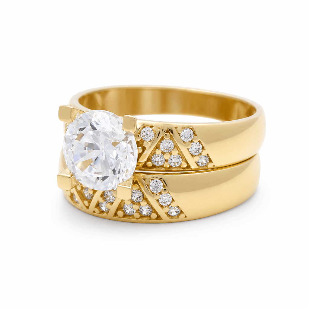 10K Yellow Gold Bridal Set with Cz Fashion Women's Ring - Miral Jewelry