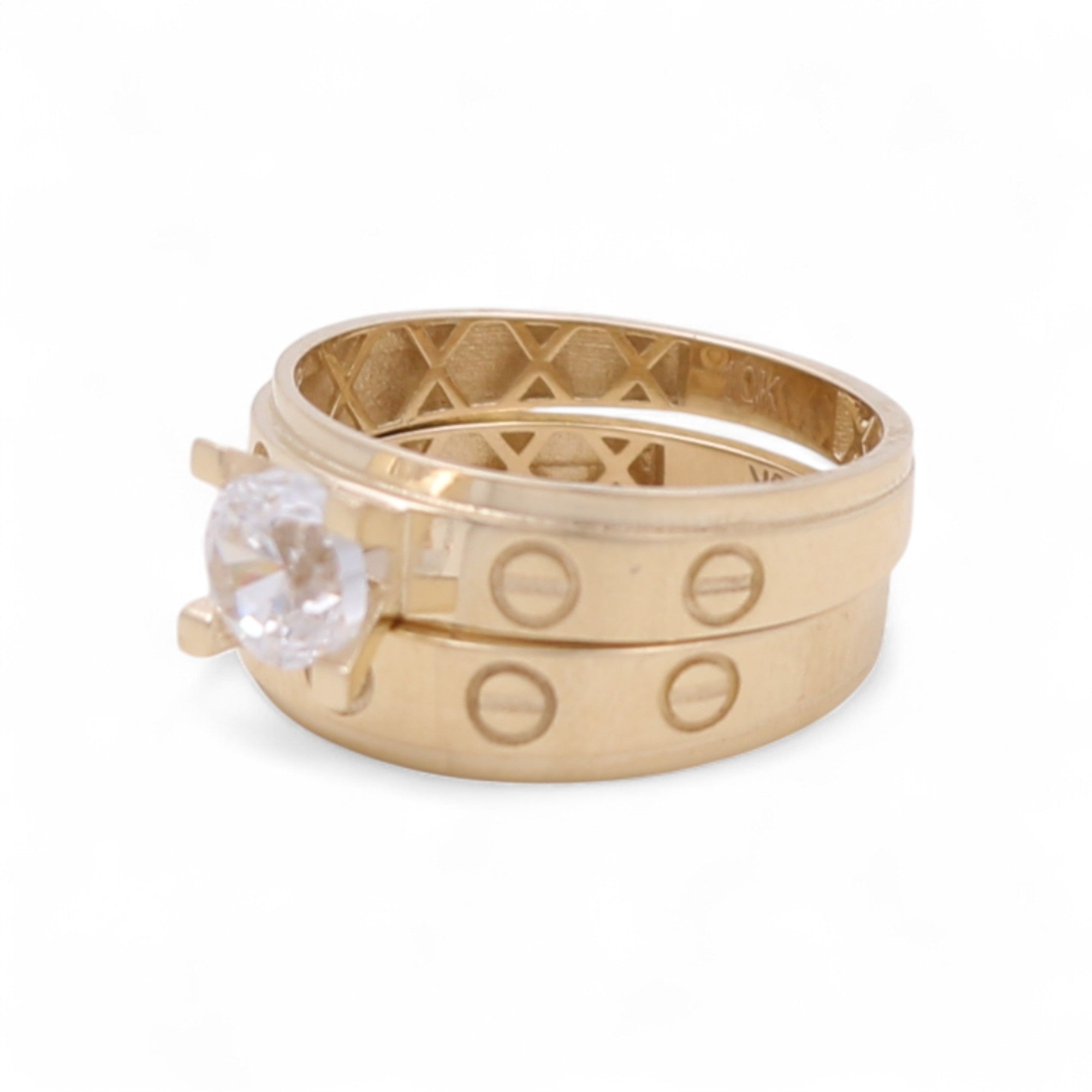 10K Yellow Gold Screw-Motif Bridal Set with Round CZ 3.1 g – view 2