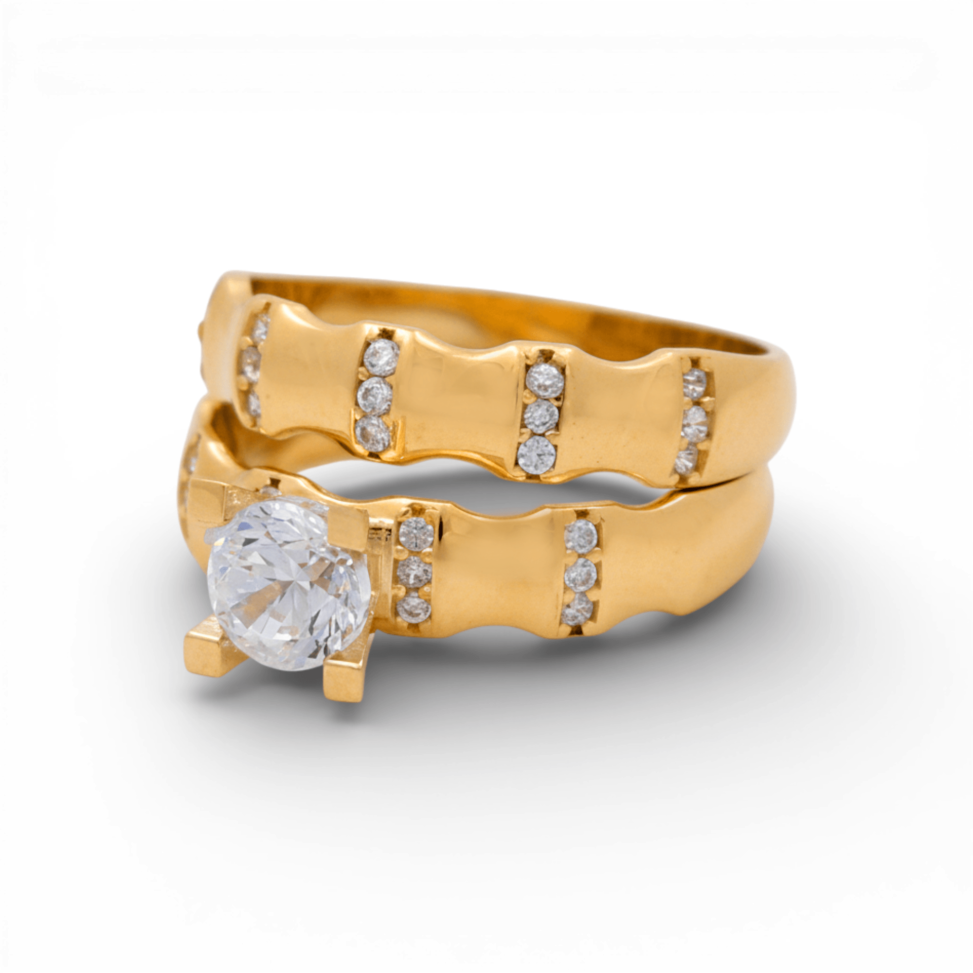 10K Yellow Gold Bridal Set with CZ Fashion Women's Ring - Miral Jewelry