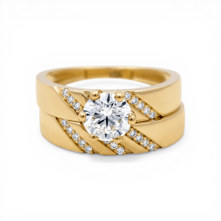 10K Yellow Gold Bridal Set with Cz Fashion Women's Ring - Miral Jewelry
