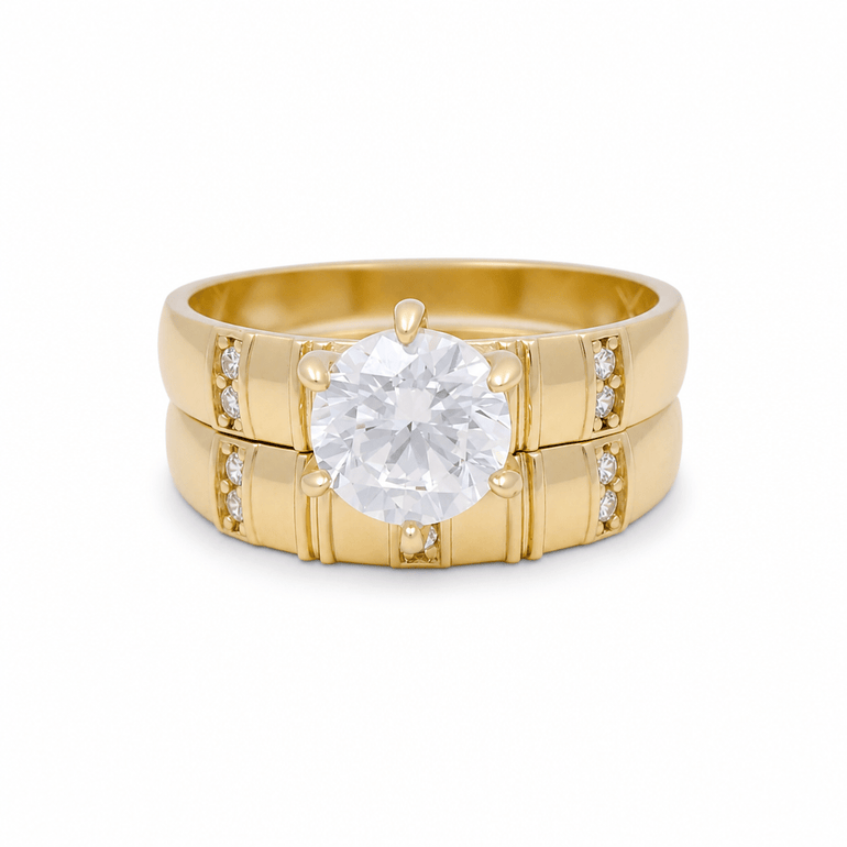 10K Yellow Gold Bridal Set with Cz Fashion Women's Ring - Miral Jewelry