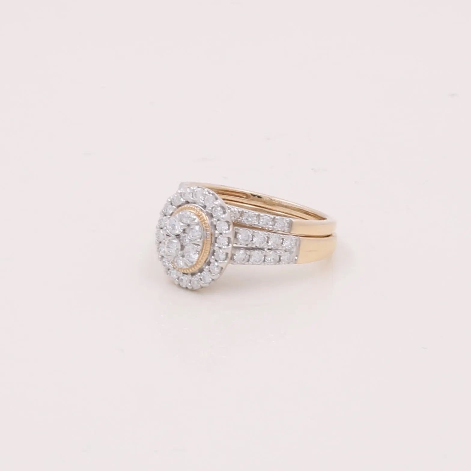10K Yellow Gold Oval Double Halo Diamond Bridal Set 1.00 ct tw – view 2