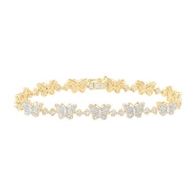 10K Yellow Gold Butterflies Diamond Women's Bracelet with 2.00Tw Round Diamonds - Miral Jewelry