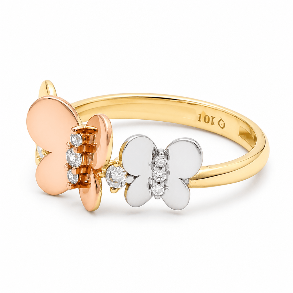 10K Yellow Gold Butterflies Fashion Women's Ring - Miral Jewelry