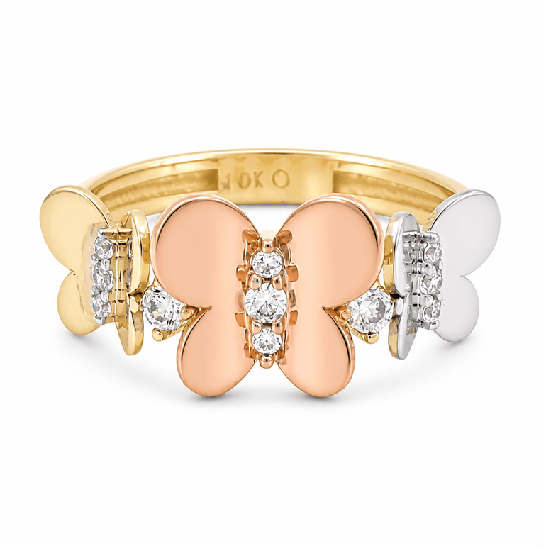 10K Yellow Gold Butterflies Fashion Women's Ring - Miral Jewelry