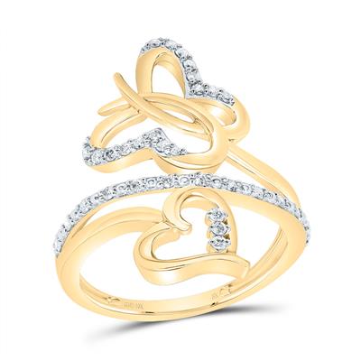 10K Yellow Gold Butterfly and Heart Diamond Fashion Ring with 0.25Tw Round Diamonds - Miral Jewelry