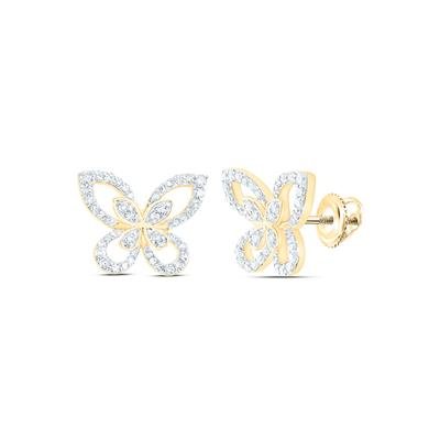 10K Yellow Gold Butterfly Diamond Earrings with 0.33Tw Round Diamonds - Miral Jewelry