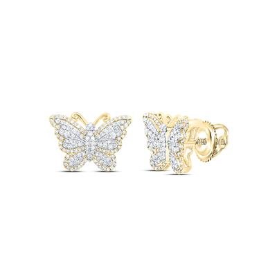 10K Yellow Gold Butterfly Diamond Earrings with 0.62Tw Round Diamonds - Miral Jewelry