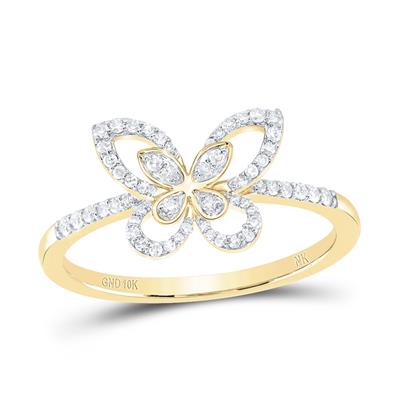 10K Yellow Gold Butterfly Diamond Fashion Ring with 0.20Tw Round Diamonds - Miral Jewelry
