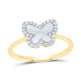 10K Yellow Gold Butterfly Diamond Fashion Ring with 0.20Tw Round Diamonds - Miral Jewelry