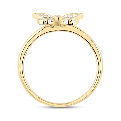10K Yellow Gold Butterfly Diamond Fashion Ring with 0.25Tw Round Diamonds - Miral Jewelry