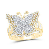 10K Yellow Gold Butterfly Diamond Fashion Ring with 1.25Tw Round Diamonds - Miral Jewelry