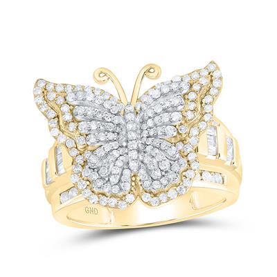10K Yellow Gold Butterfly Diamond Fashion Ring with 1.25Tw Round Diamonds - Miral Jewelry