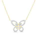 10k Yellow Gold Butterfly Diamond Necklace 18" with 0.25Tw Round Diamonds - Miral Jewelry