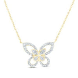 10k Yellow Gold Butterfly Diamond Necklace 18" with 0.25Tw Round Diamonds - Miral Jewelry