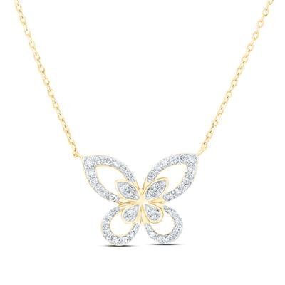 10k Yellow Gold Butterfly Diamond Necklace 18" with 0.25Tw Round Diamonds - Miral Jewelry