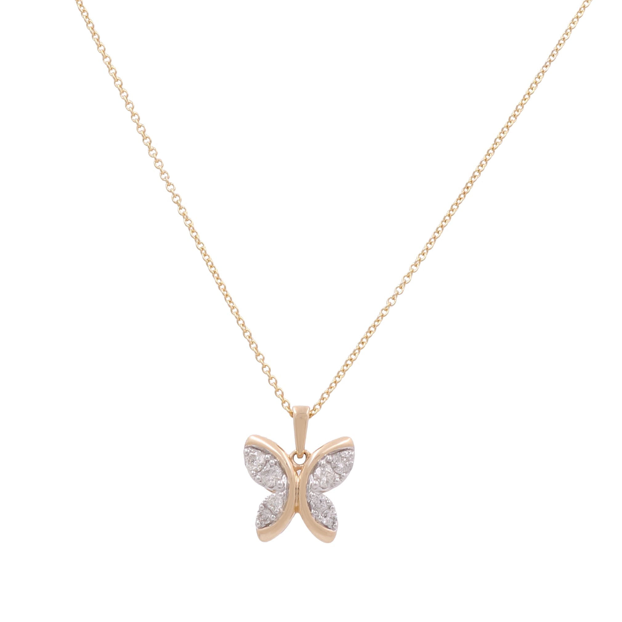 10k Yellow Gold Butterfly Diamond Necklace 18" with 0.33Tw Round Diamonds - Miral Jewelry