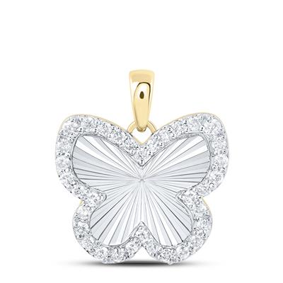 10K Yellow Gold Fluted Butterfly Diamond Pendant 0.25 ct tw