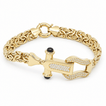 10K Yellow Gold Byzantine Bracelet with CZ Horseshoe Clasp – 7.5" - Miral Jewelry