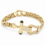 10K Yellow Gold Byzantine Bracelet with CZ Horseshoe Clasp – 7.5" - Miral Jewelry