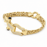 10K Yellow Gold Byzantine Bracelet with CZ Horseshoe Clasp – 7.5" - Miral Jewelry