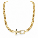 10K Yellow Gold Byzantine Necklace with CZ Horseshoe Clasp – 18" - Miral Jewelry