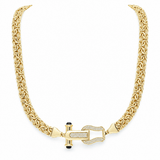 10K Yellow Gold Byzantine Necklace with CZ Horseshoe Clasp – 18" - Miral Jewelry
