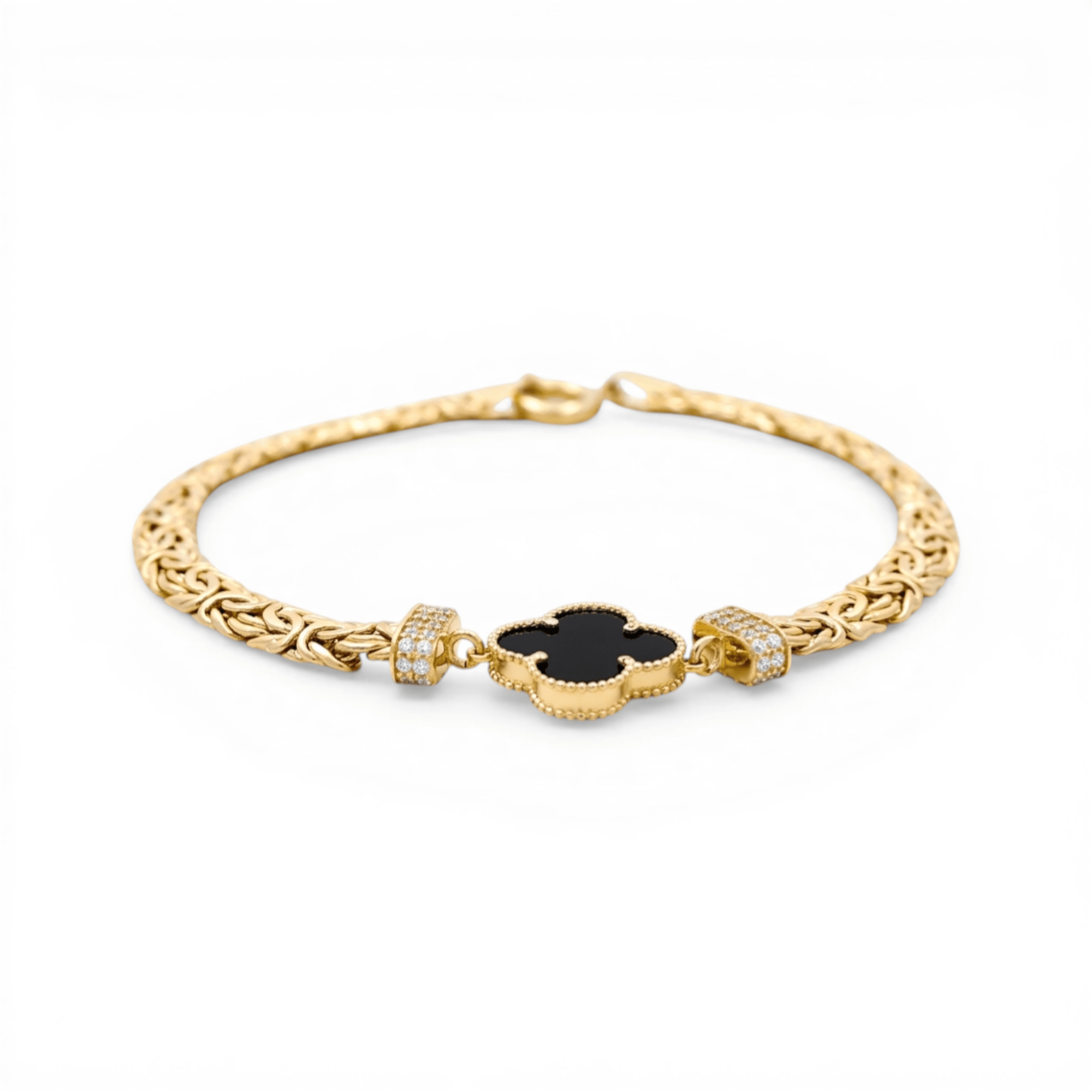 10K Yellow Gold Byzantine with Flower Bracelet Women's - Miral Jewelry