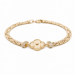 10K Yellow Gold Byzantine with Flower Bracelet Women's - Miral Jewelry