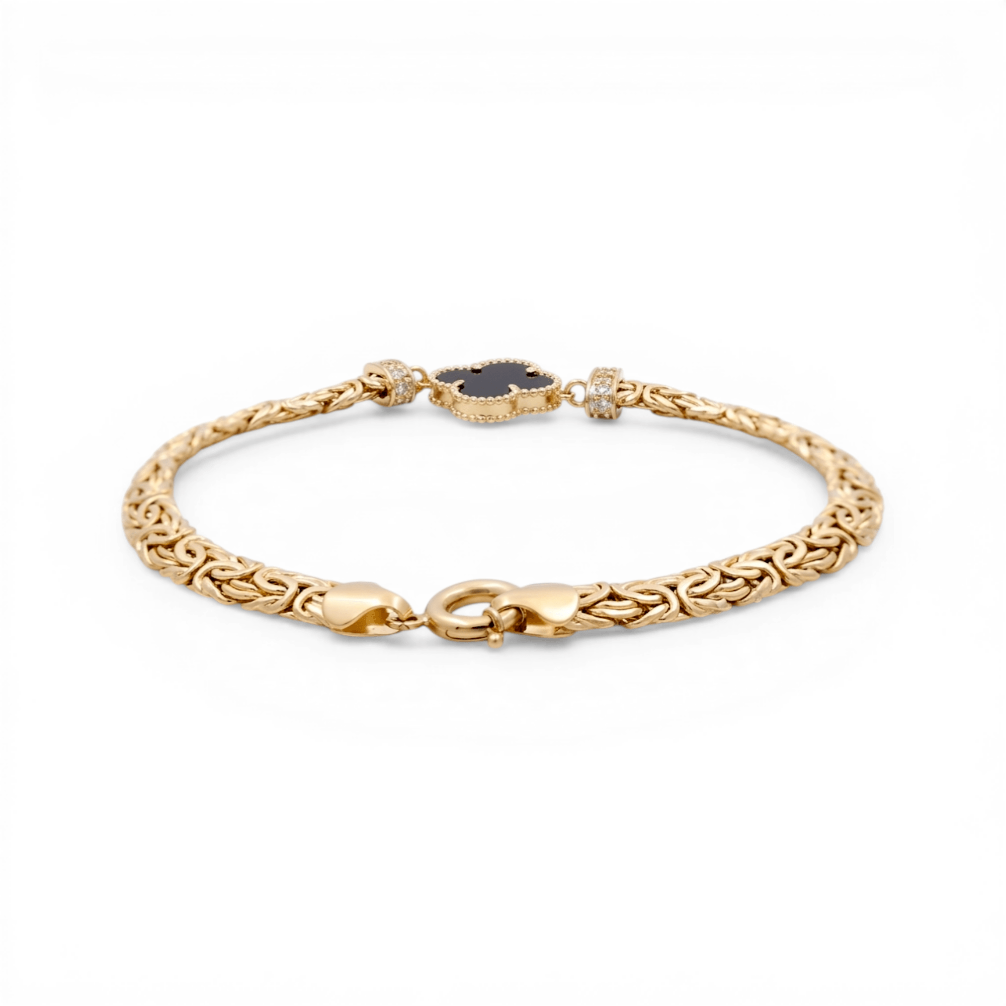 10K Yellow Gold Byzantine with Flower Bracelet Women's - Miral Jewelry