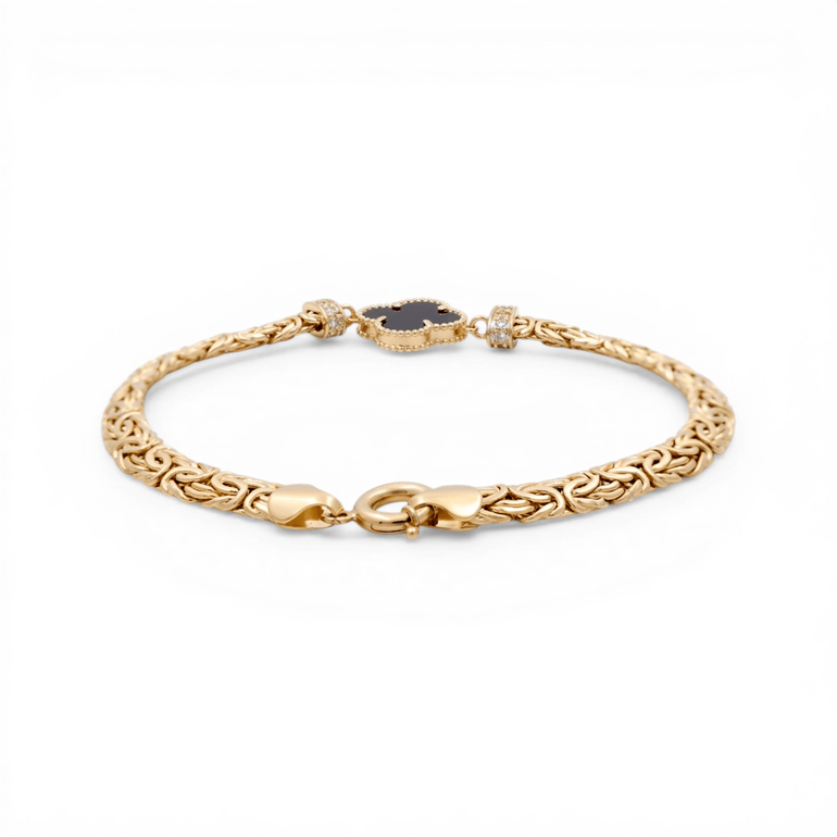 10K Yellow Gold Byzantine with Flower Bracelet Women's - Miral Jewelry