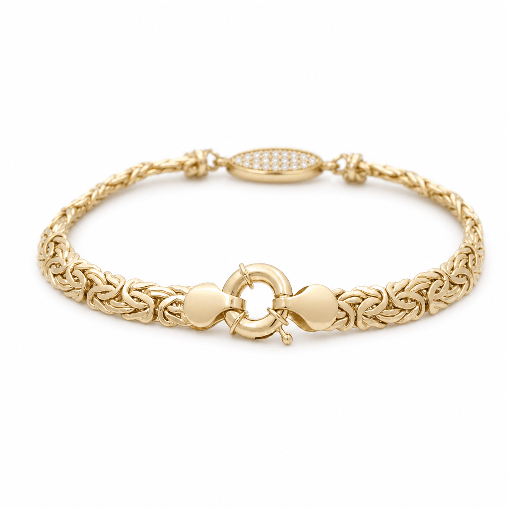 10K Yellow Gold Byzantine with Heart Bracelet Women's - Miral Jewelry