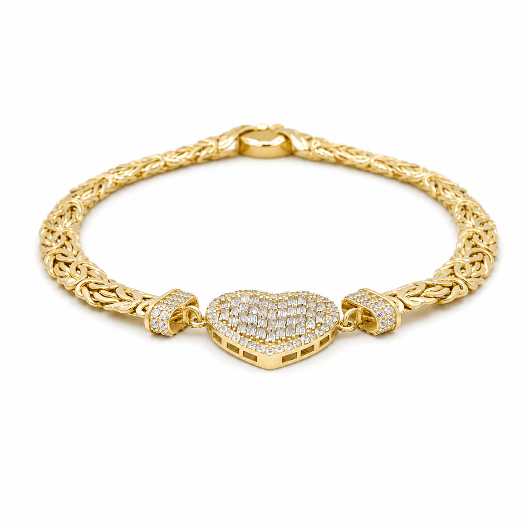10K Yellow Gold Byzantine with Heart Bracelet Women's - Miral Jewelry