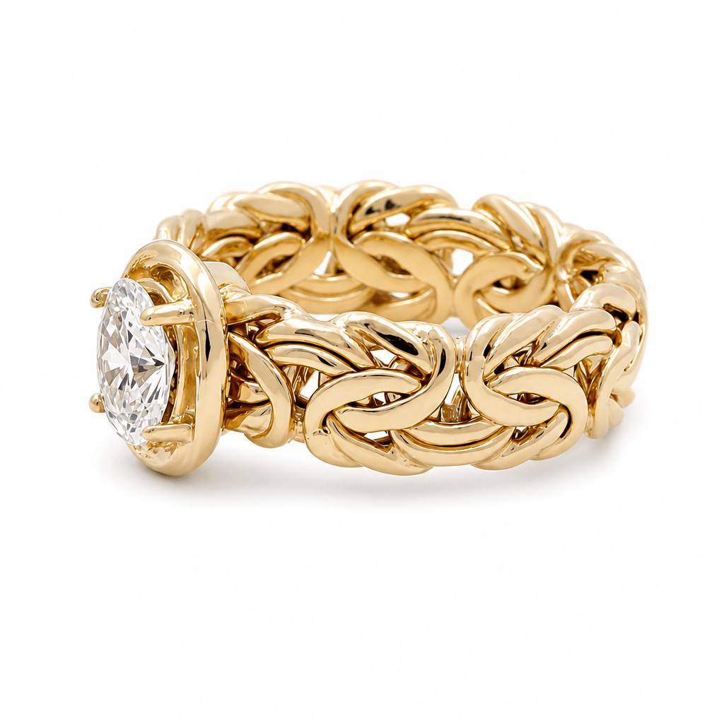10K Yellow Gold Byzantine with Oval White Fashion Women's Ring - Miral Jewelry