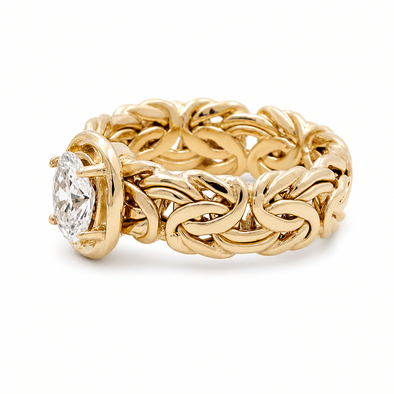 10K Yellow Gold Byzantine with Oval White Fashion Women's Ring - Miral Jewelry