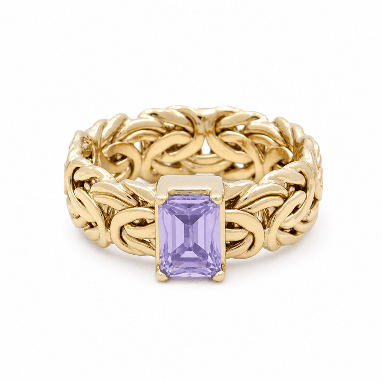10K Yellow Gold Byzantine with square Purple Fashion Women's Ring - Miral Jewelry