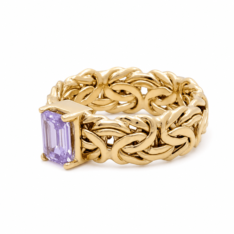 10K Yellow Gold Byzantine with square Purple Fashion Women's Ring - Miral Jewelry