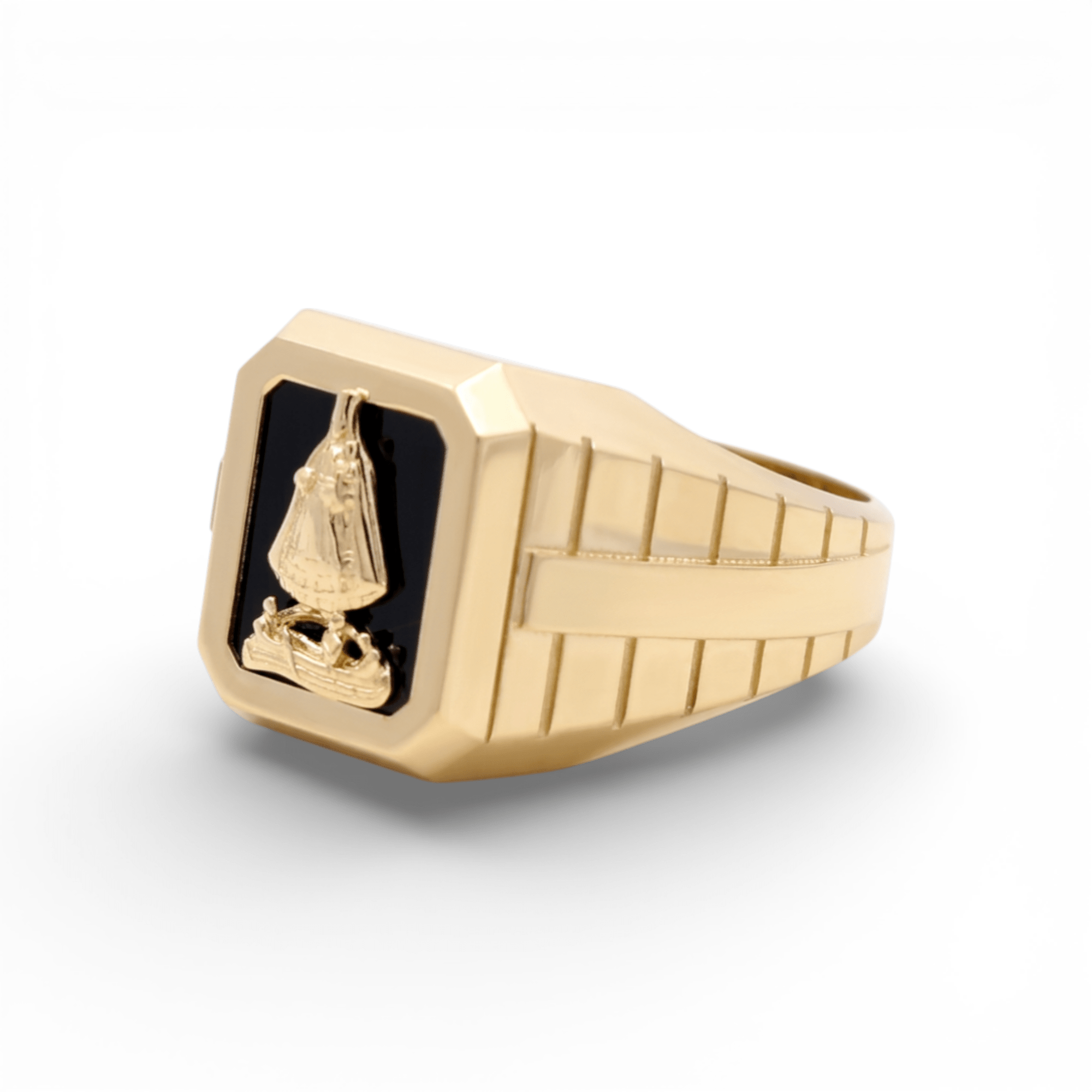 10k Yellow Gold Caridad del Cobre Fashion Men's Ring - Miral Jewelry