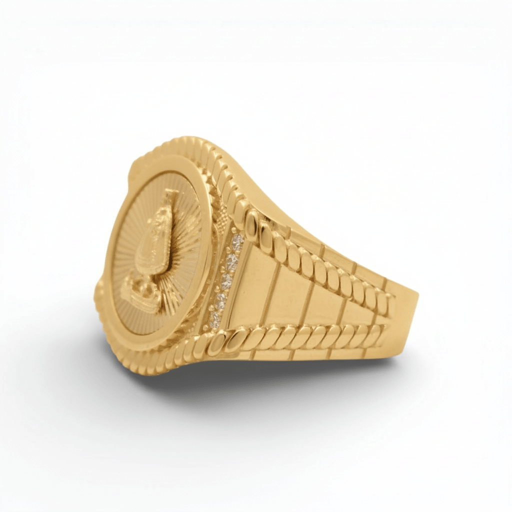 10K Yellow Gold Men's Caridad del Cobre Ring with CZ 7.7 g – view 2